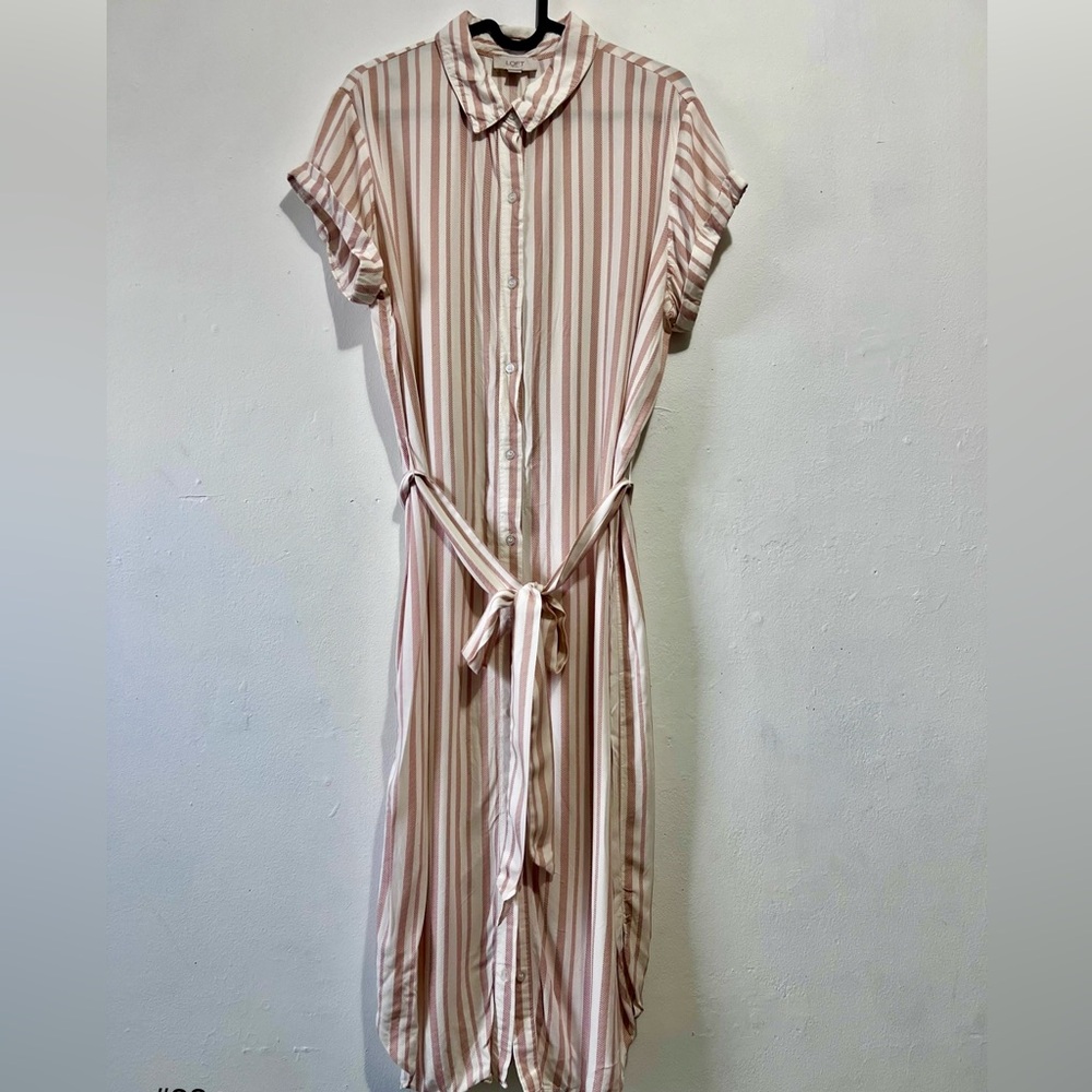 Loft Outlet Striped Button-Up Midi Shirt Dress